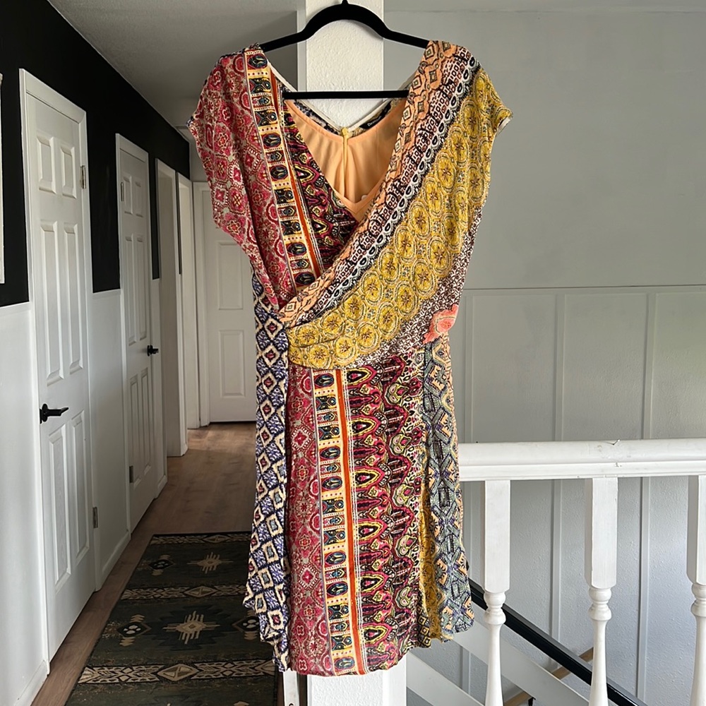 Desigual NWT dress colorful with draped front built in slip size 40/6